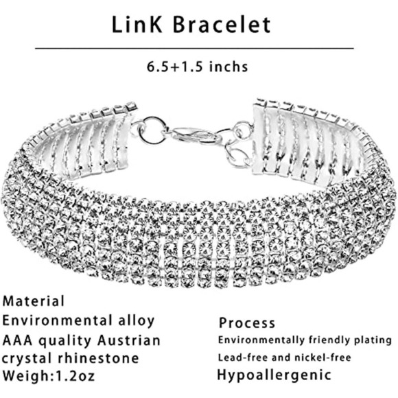 Rhinestone Necklace Bangle Bracelet Crystal Teardrop Dangle Earrings Set Bridal - Picture 7 of 7